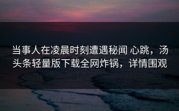 当事人在凌晨时刻遭遇秘闻 心跳，汤头条轻量版下载全网炸锅，详情围观